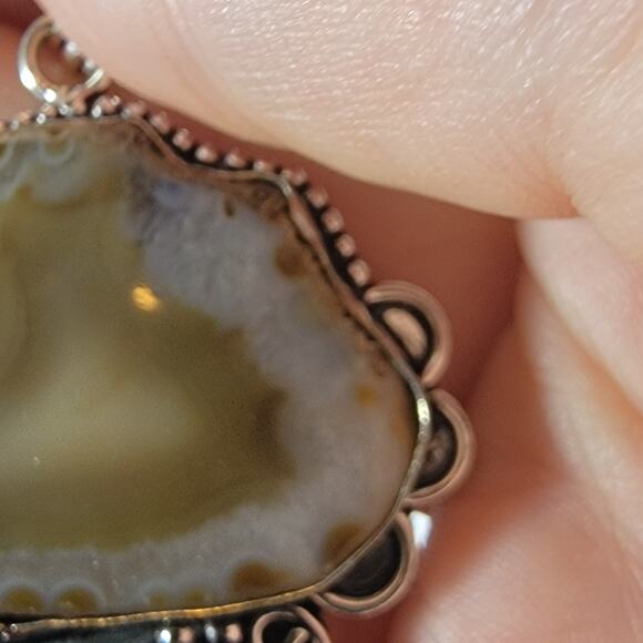 Agate Slice Pendant Necklace – With Carnelian & Pearl + 20" Sterling Chain - Picture 8 of 10